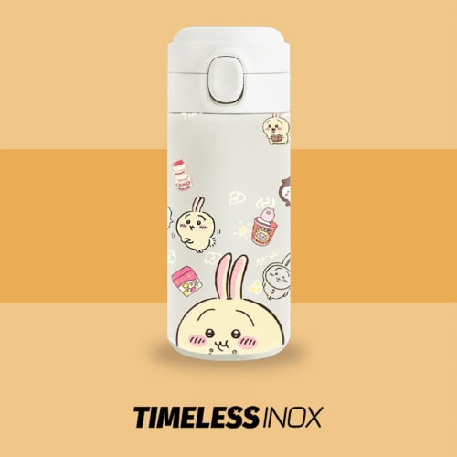 Momonga Chiikawa Water Bottle, 450ml, Stainless Steel, Seamless, Lightweight, Easy To Clean, for Kids (Rabbit 1)