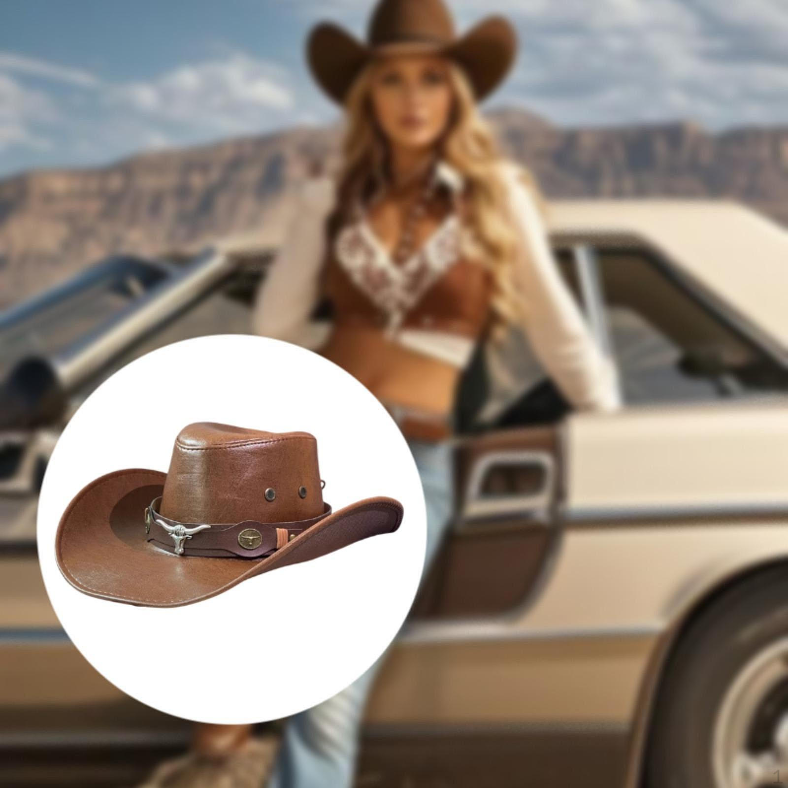 

Ковбойская шляпа Cowgirl Повседневная PU Кожа Удобная Защита от Солнца