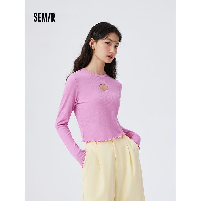 

Senma T-shirt Women s Knitted Undershirt Plaid Intimates Home Pajamas Hollowed Heart Shape Sneaky Design Long Sleeves Tops Pink 60066 160/84A/M