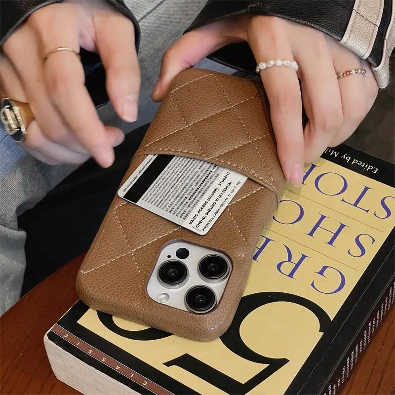 Luxury Lattice Pattern Leather Cover for IPhone 16 15 14 13 Pro Max Credit Card Slot Holder Purse Wallet Shockproof Phone Case