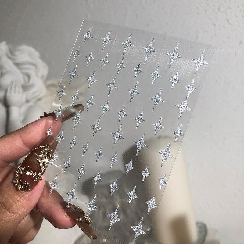 

1 шт., светоотражающие блестящие 3D наклейки для ногтей, наклейки с серебряным порошком, сердцем, звездой, лазерной фольгой, блестящий декор для маникюра heart