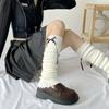 Women Harajuku Gothic Ribbed Knit Leg Warmer Socks Japanese Sweet Ribbon Bowknot Lettuce Ruffled Hem Foot Cover Stocking
