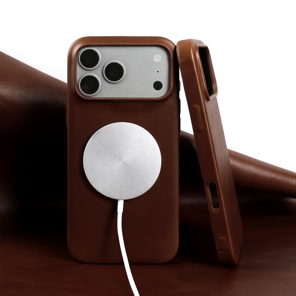 For Magsafe Case for iPhone16Pro Max 15 17 Pro Max 14 13 Retro Full Grain Cowhide Genuine Oil Wax Pattern Leather Magnetic Cover