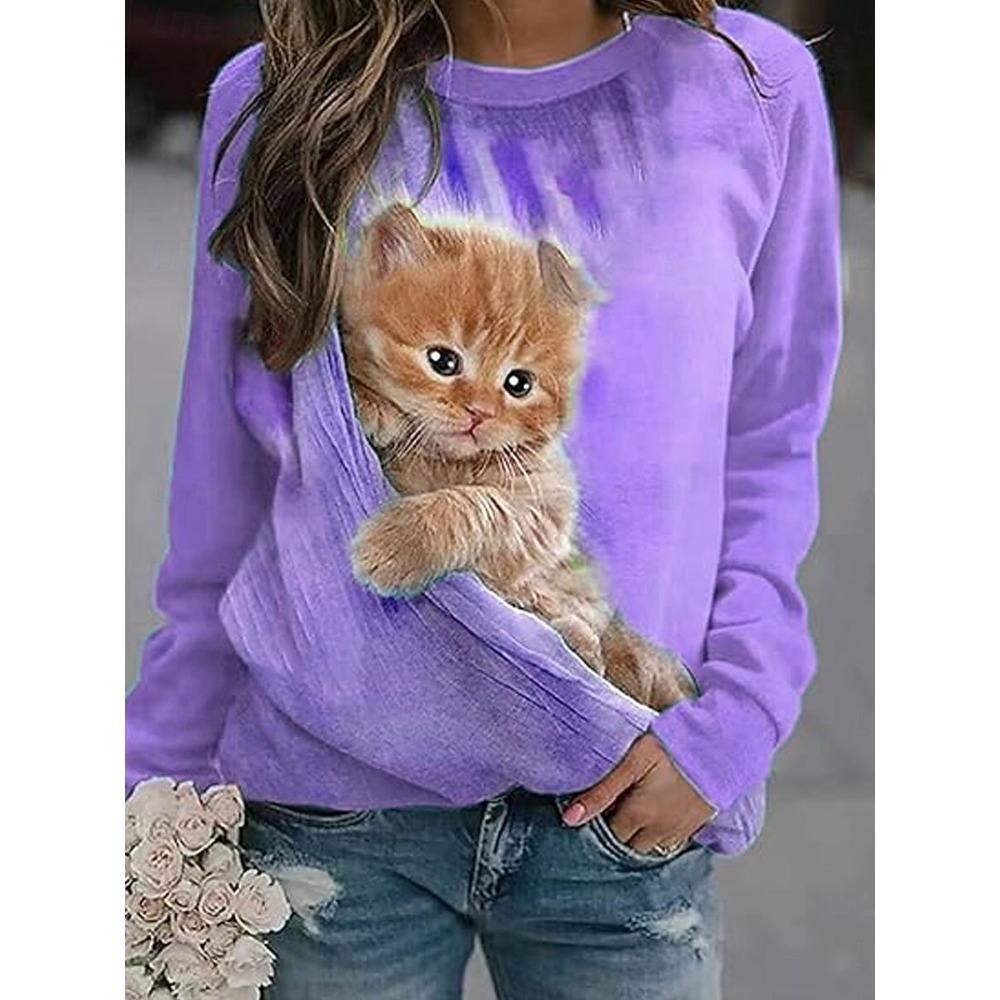 2025 Fashion Women's Cute Cats Graphic Sweatshirt 3D Print O-Neck Long Sleeve Tops Women's Apparel Y2K Streetwear Fall Pullover