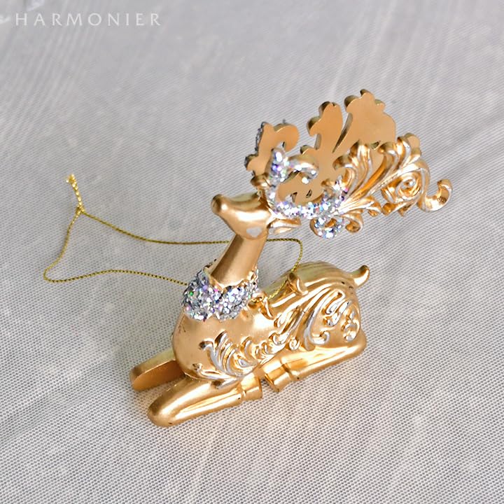 Golden Deer Ornaments Set of 2 Christmas Tree Decorations Reindeer Gold Stylish Cute Sparkly