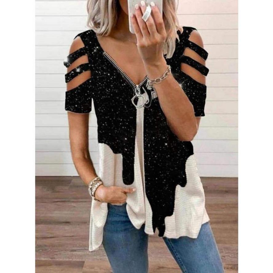 

YYFS женские модные повседневные летние весенние блузки и рубашки с короткими рукавами и v-образным вырезом XXXXXL