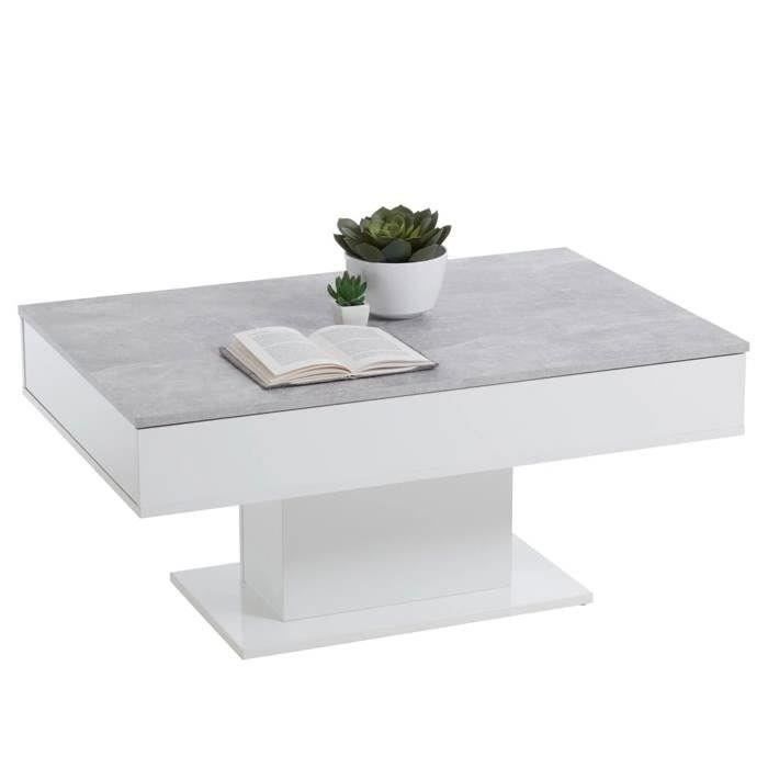 Table Basse - Bout de canapé - mélamine Gris Béton et Blanc L100 x H46,1 x P65 cm