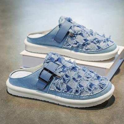 Mules in denim estive taglia grande uomo mocassini senza schienale pantofole mezze scarpe per uomo ciabatte slip-on basse semi-drag scarpe da tavola casual