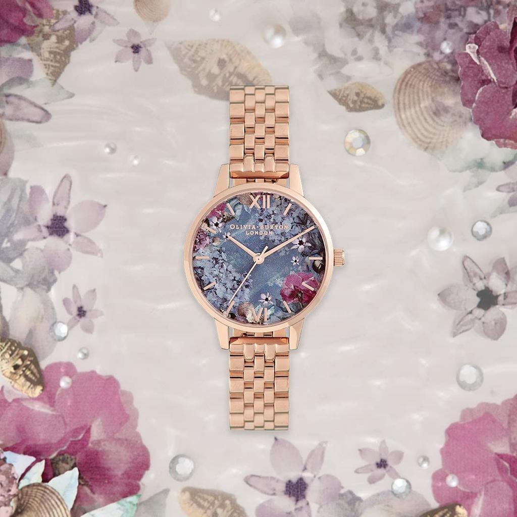 Ceas Olivia Burton, brățară din aur roz cu model floral Under Sea Shell