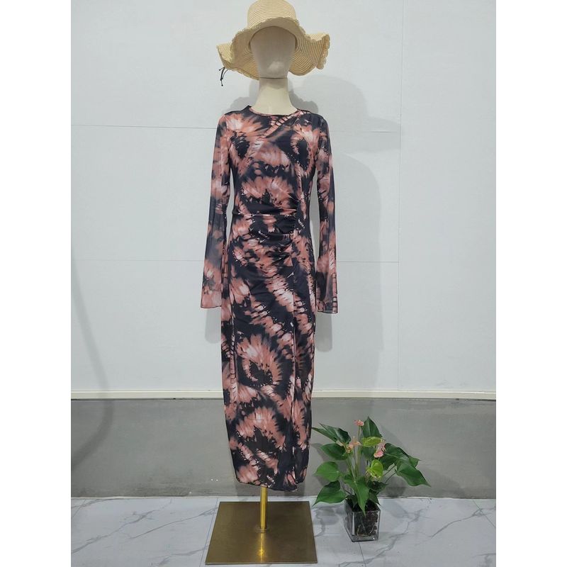 

Fashion New Arrival Print Mesh See-through Sexy Dress Printed Mesh Perspective Dress Image color L