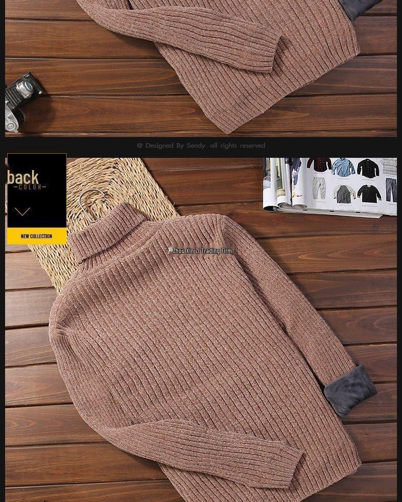 Men's Thick Velvet Chenille High Neck Sweater - Trendy, Loose Fit, Warm Solid Color Knit for Autumn/Winter
