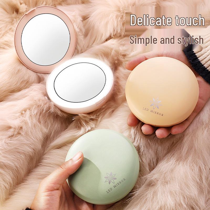 Portable USB-Charging LED Makeup Mirror: Double-Sided Folding Hand Warmer with Light & Magnification