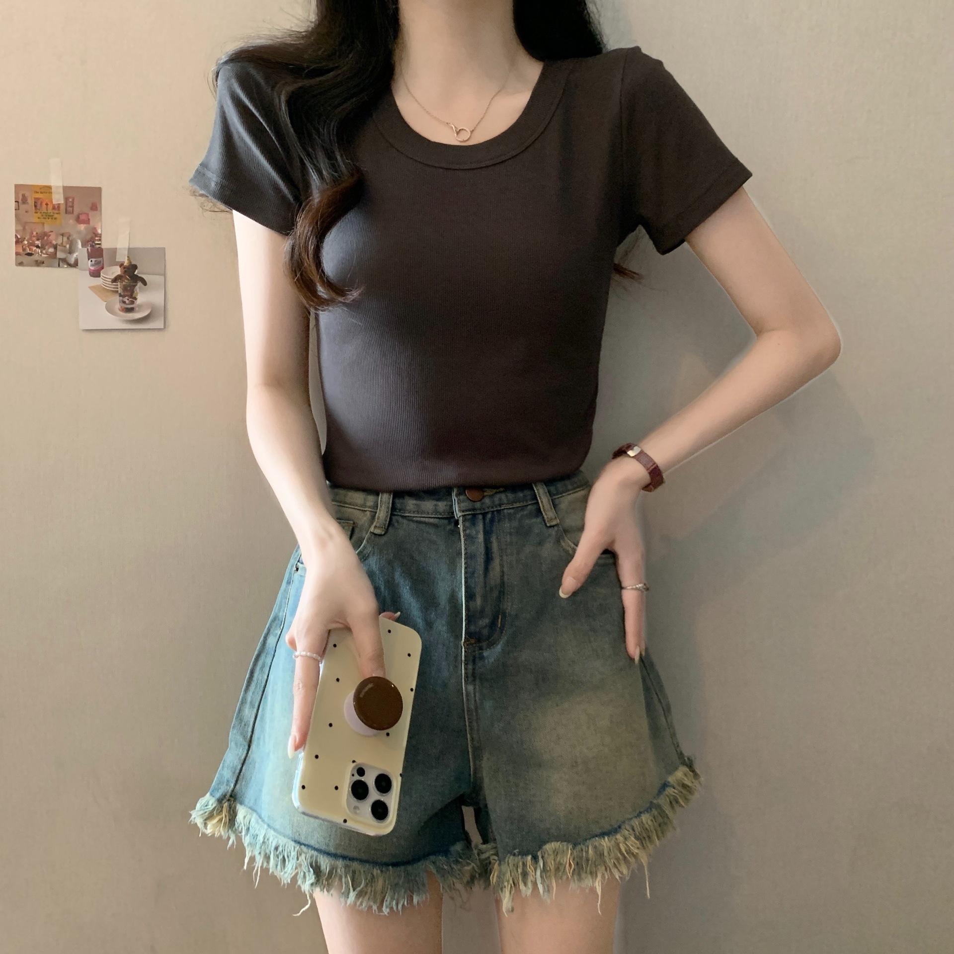 

Short-sleeved T-shirt for Women with Large Size Top for Women In Summer Slim and Versatile Round Neck Solid Color Base Shirt 2XL