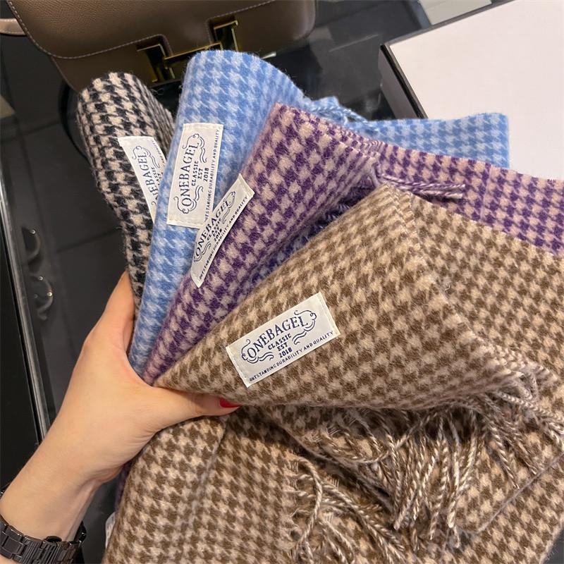 Soft Solid Warm Wool Scarf Winter Versatile Houndstooth Couple Pashmina Thick Blanket Shawls Neckerchief
