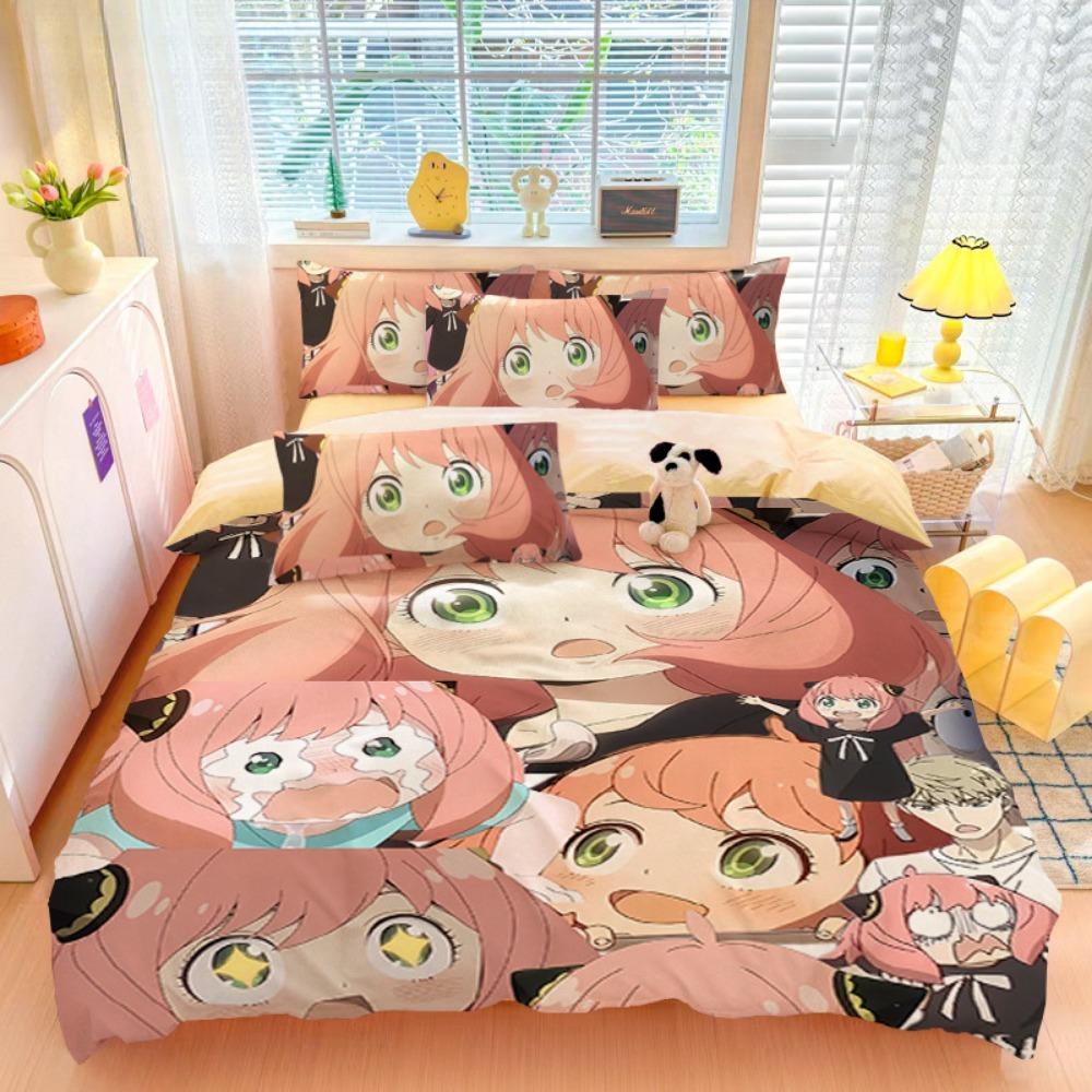 Cartoon Anime girl,Microfibre Bedding Sets, Children's Bed Decor Duvet Cover for Teenagers Adult 3-Piece  with Zip Room Decor
