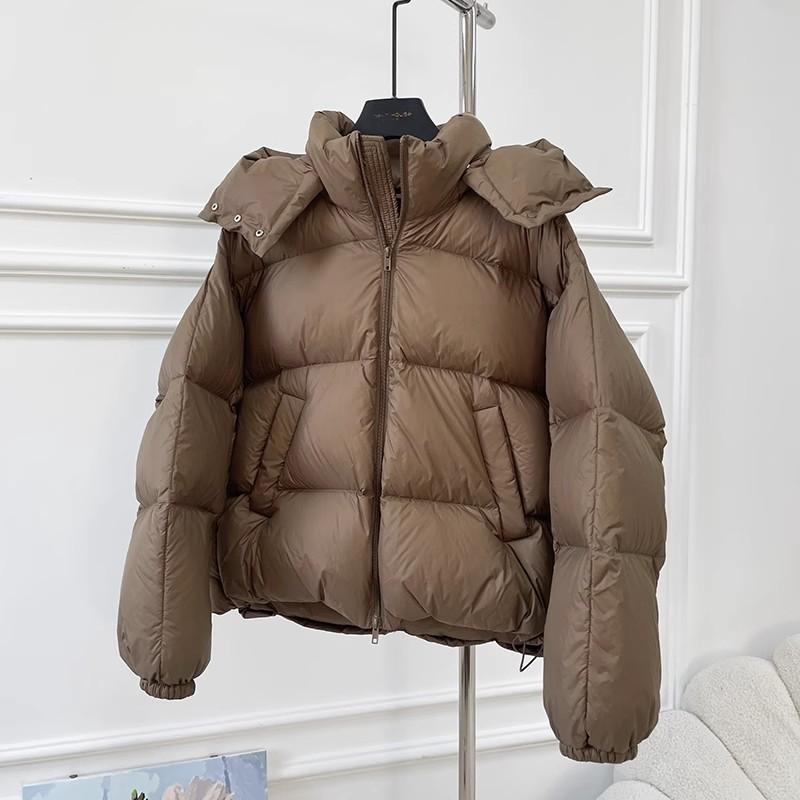 Down Jacket Without Weight, Winter New Puff Bread Down Jacket Women's Short Hooded White Duck Down