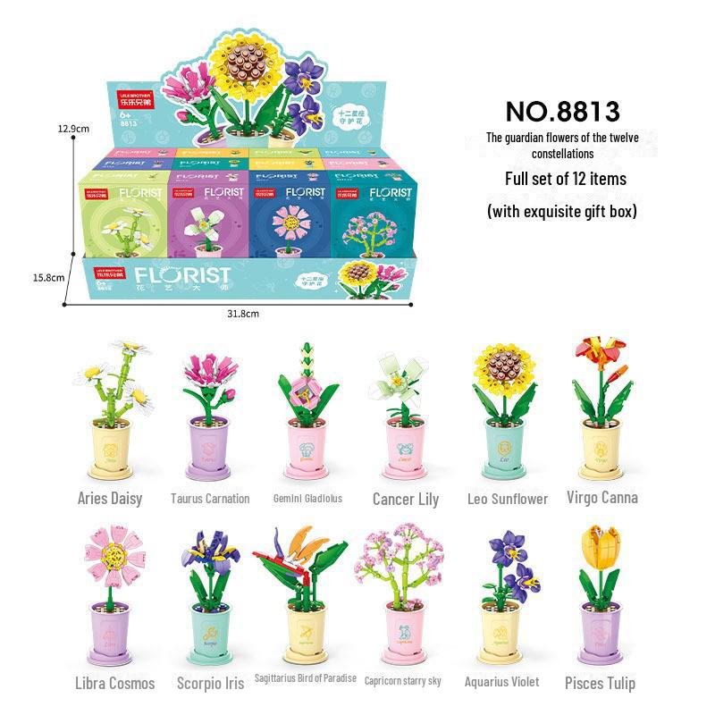 Lele Brothers 8814 Potted Lucky Flower Building Blocks - Kids' Gift & Decor Toy Set