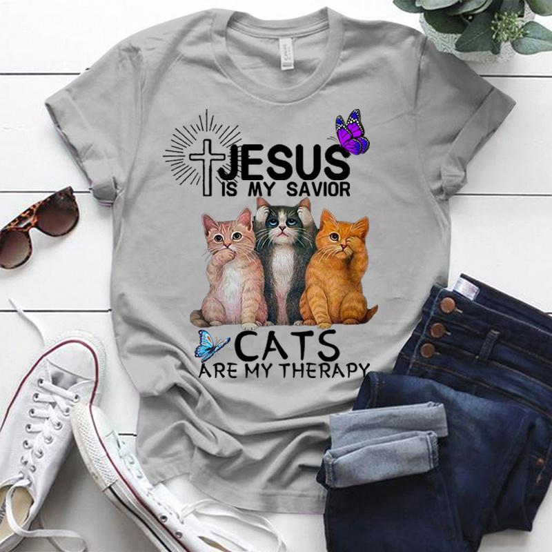ZIMOXUAN Cat Lovers \Jesus Is My Savior Cats Are My Therapy\ Women