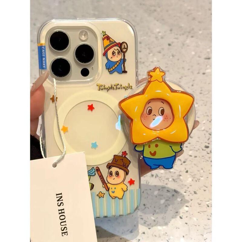 Cartoon Star Hat Boy Magnetic Phone Stand Case IPhone 16 Pro Max 15 14 Full Cover Silicone Shockproof