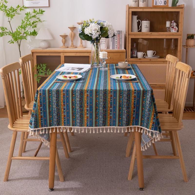 Famous Bohemian Bronzing Striped Polyester Cotton Fringed Tablecloth Coffee Table Tablecloth Table Cloth Cover Towel