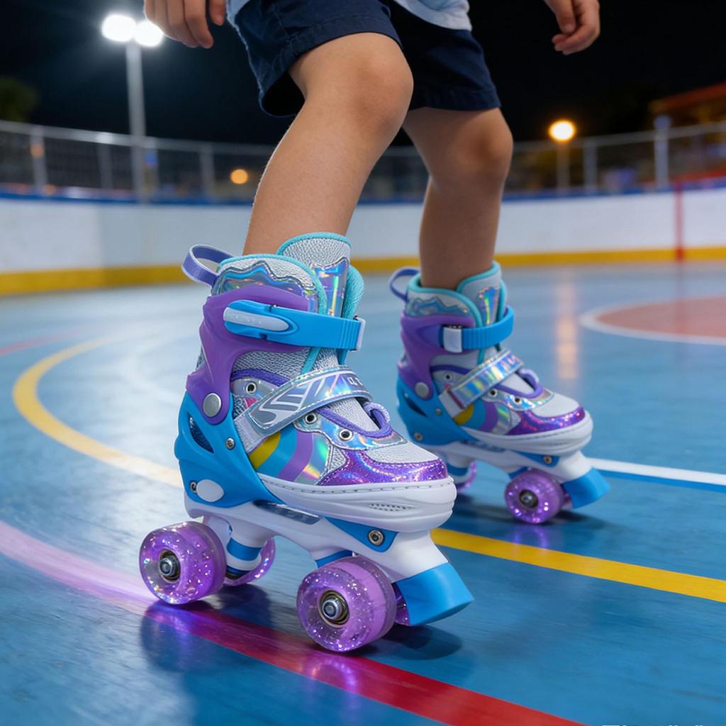 Children's Beginner Roller Skates, Ages 3-12, Four-Wheel Double Row with Flashing Wheels for Boys and Girls