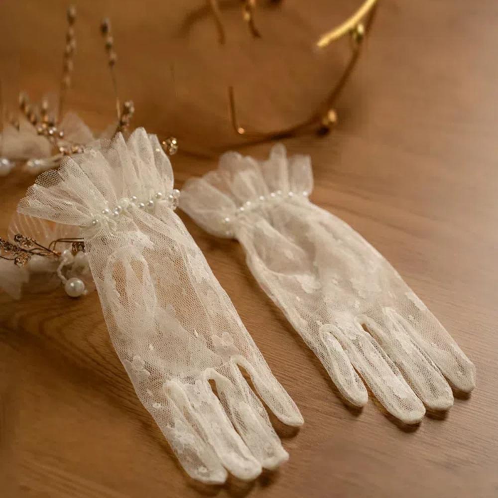 Bow Bridal Gloves Breathable Mesh Lace Gloves Gift Short Black Mittens  Festival
