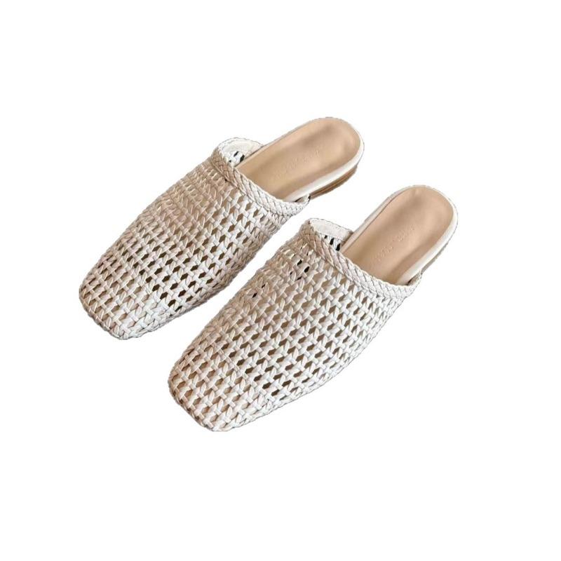 Zapatillas bajas francesas de verano para mujer trenzadas y caladas, versátiles y cómodas.