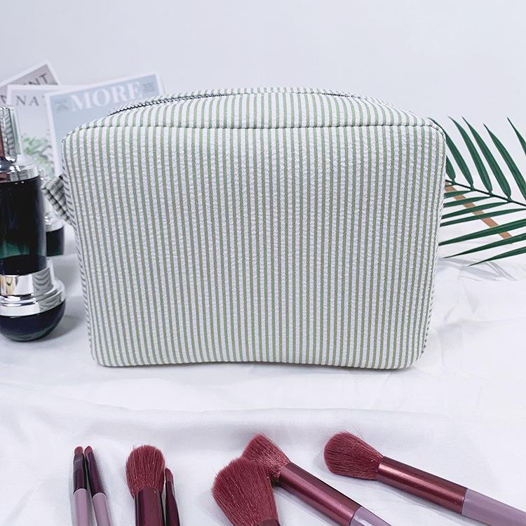 Gestreifte Seersucker Kosmetiktasche - Indischer Stil Reise-Toilettenbeutel