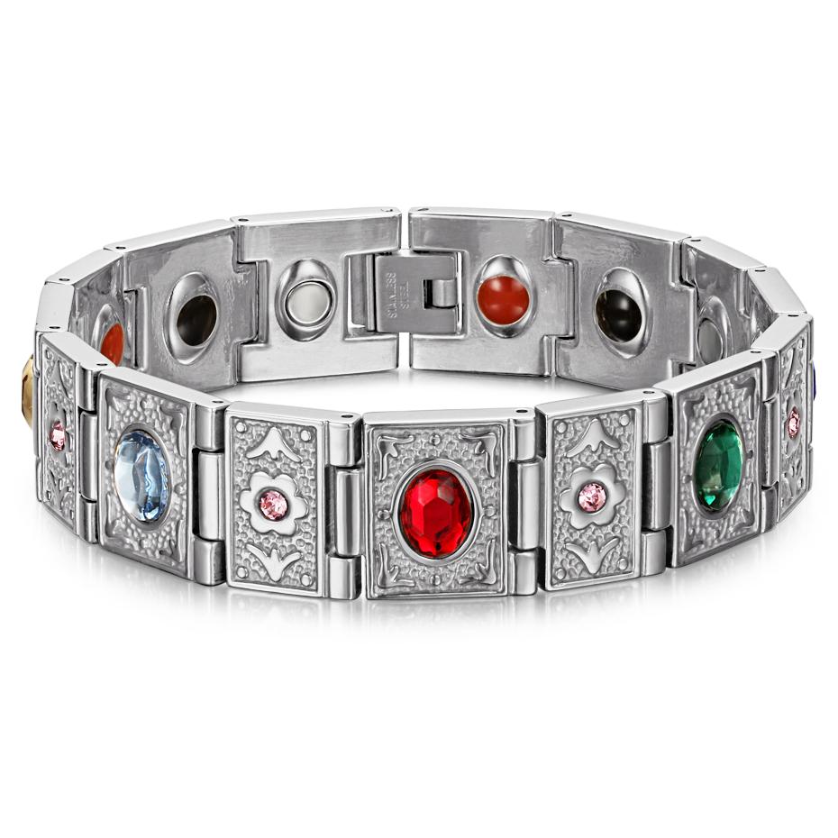 Schweres Punk Goldfarben Edelstahl Bio-Energie Kettenarmband Herren Wonen HipHop CZ Zirkon Gesundheit Magnetisches Armband Schmuck