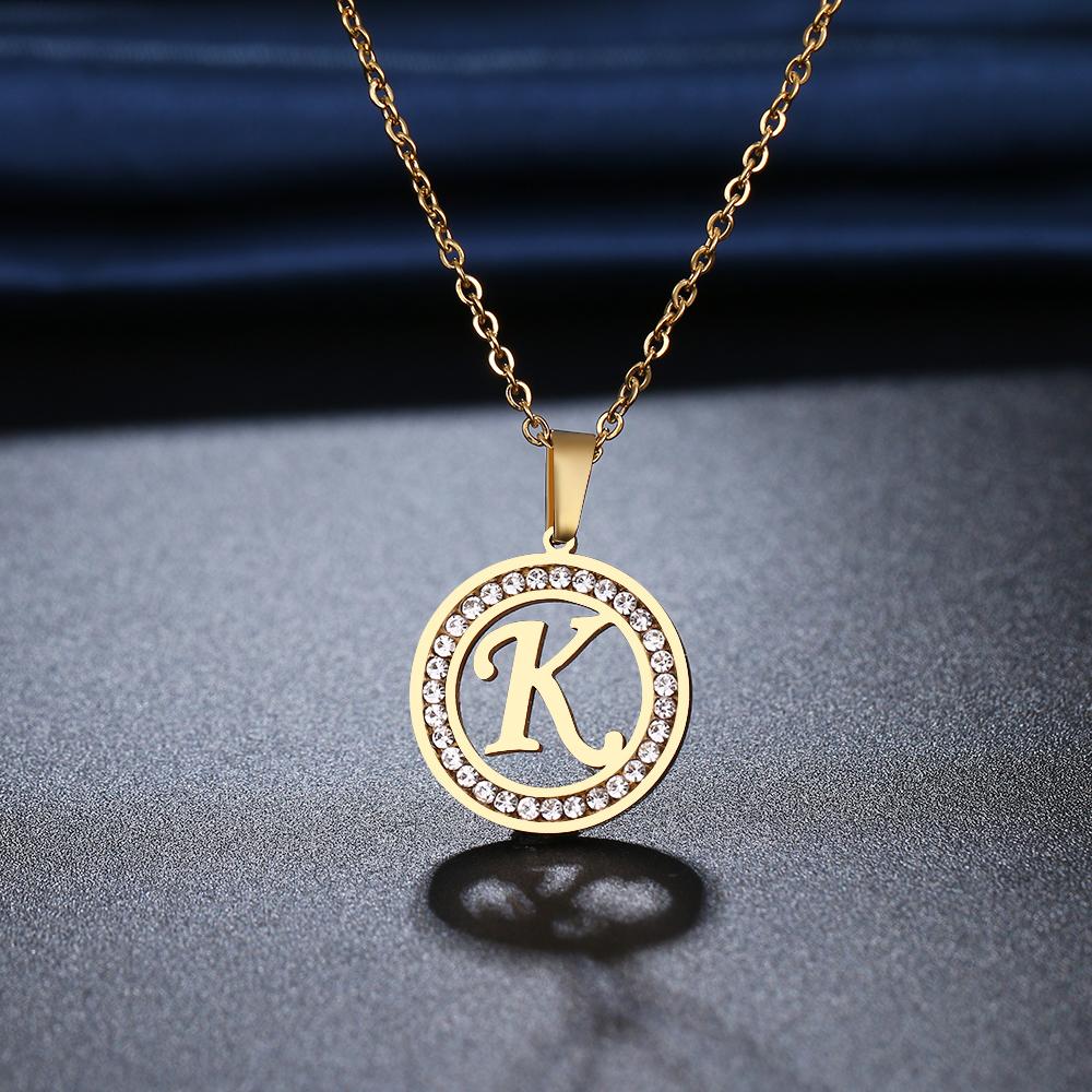 316L Stainless Steel 26 Letters A-Z Necklace NEW Crystal Rhinestone Necklaces for Women Wedding Valentine's Day Gifts