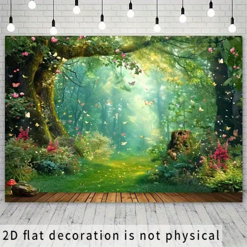 2D Magical Forest Backdrop Butterfly Floral Birthday Party Photography Background