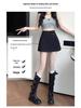 Women's High-Waist A-line Skirt with Irregular Slit and Anti-Exposure Design