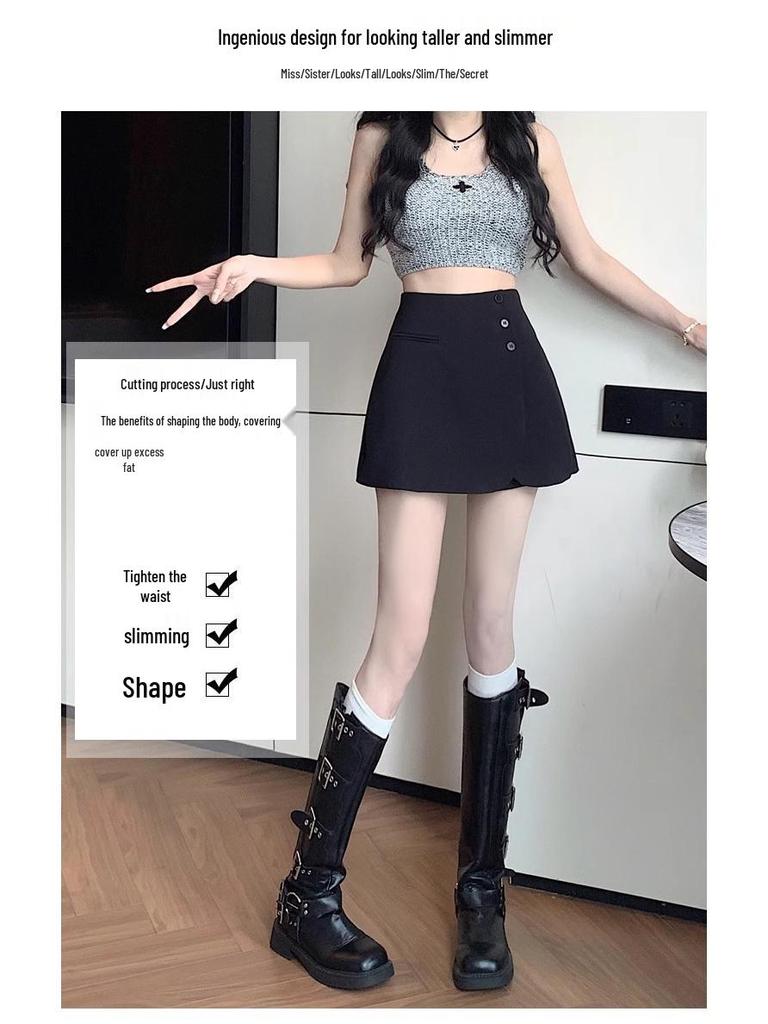 Women's High-Waist A-line Skirt with Irregular Slit and Anti-Exposure Design