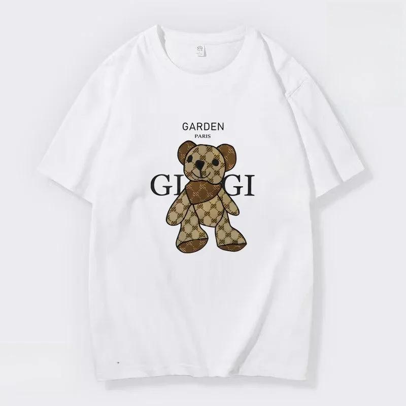 Summer's new and interesting letter bear printed T-shirts, 100% pure cotton men's T-shirts, high-quality short-sleeved T-shirts