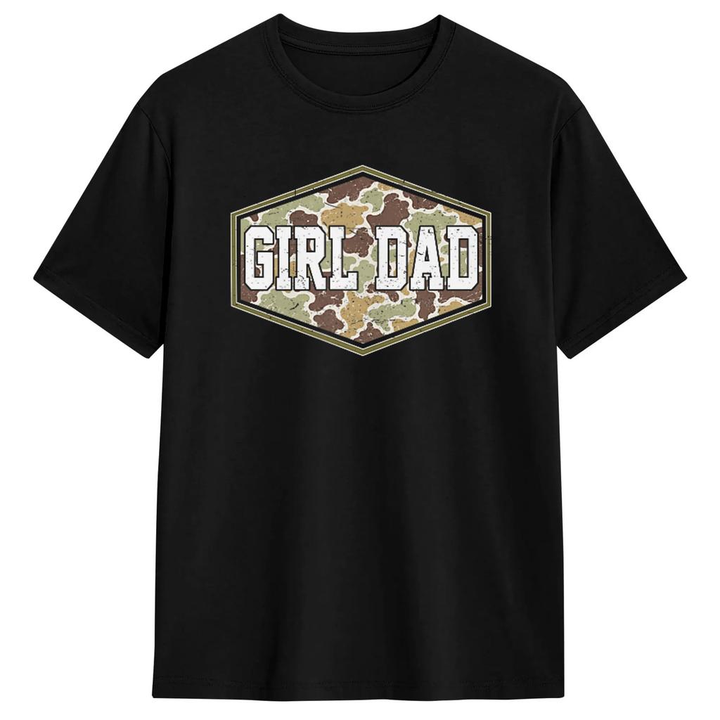 Unisexs Dad Of Girls Outnumbered American Flag Tshirts Cotton Tees Summer Awesome Short Sleeves Tshirt Crewneck Hipster Tshirt