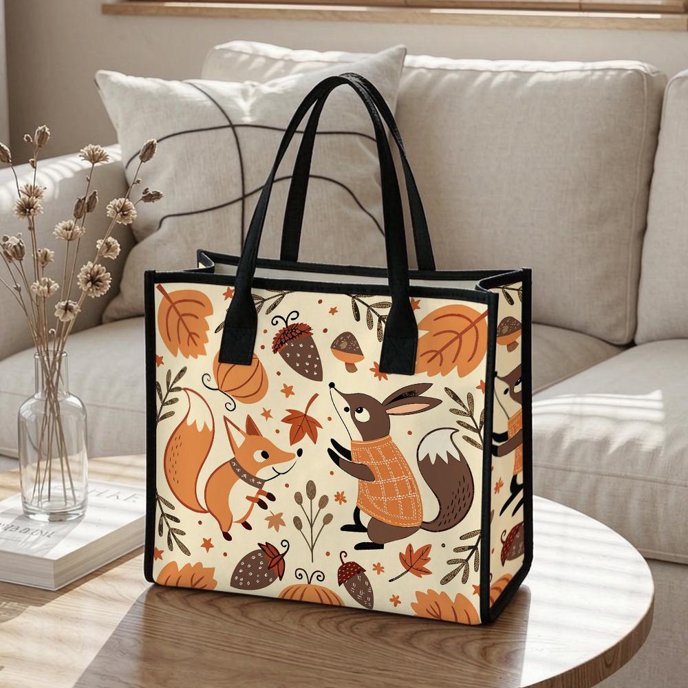 Cute Forest Animal Print Tote Bag Casual Autumn Outdoor Daily Handbag for Women