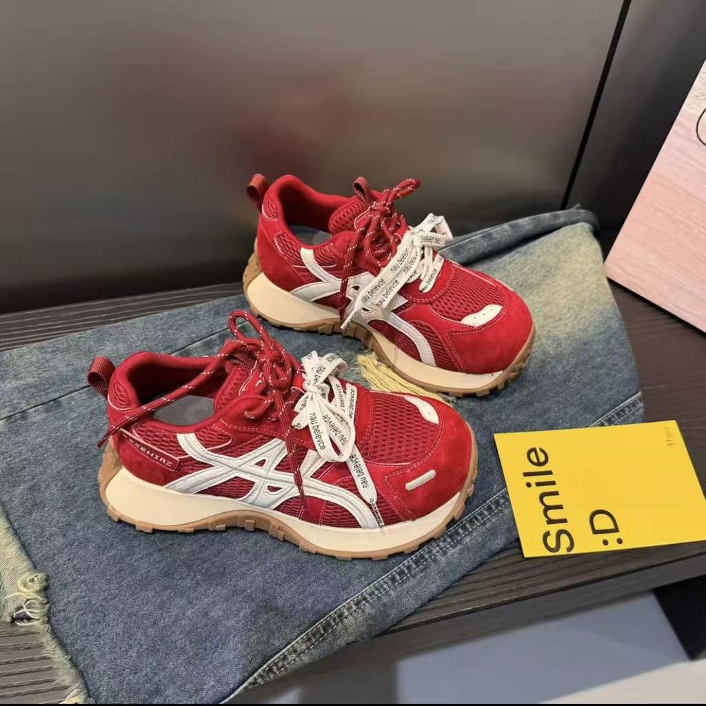 2025 New Matte Soft Leather Color Matching Lace-up Platform Muffin Small Waist Sports Shoes Dad Shoes Casual Shoes Women's Shoes