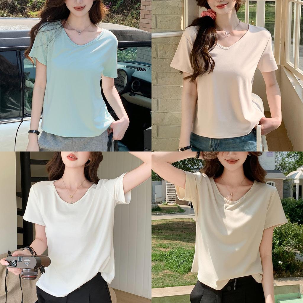 Casual Summer T Shirt For Women With V Neck And Snowflake Cotton Material