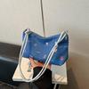 Korean Bow Underarm Bag Blue Women's Handbag Trendy Denim Shoulder Bag  Female