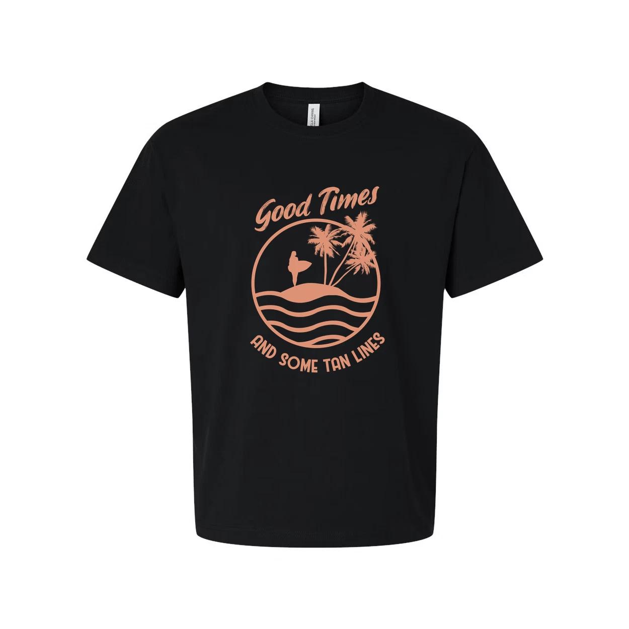 

Surfing Themed Unisex Graphic Tee With Good Times And Some Tan Lines For Summer M
