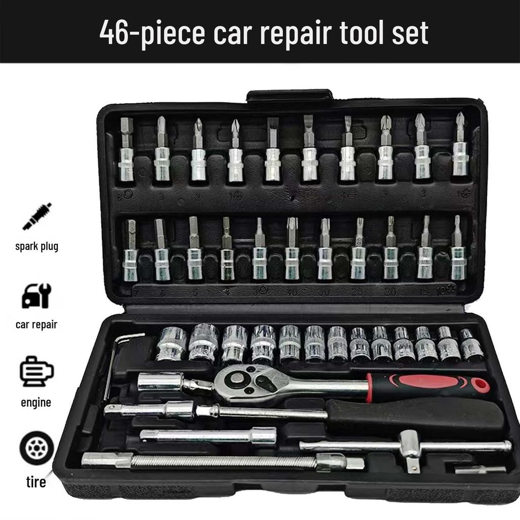 46-Piece Ratchet and Socket Wrench Set for Car and Motorcycle Repair