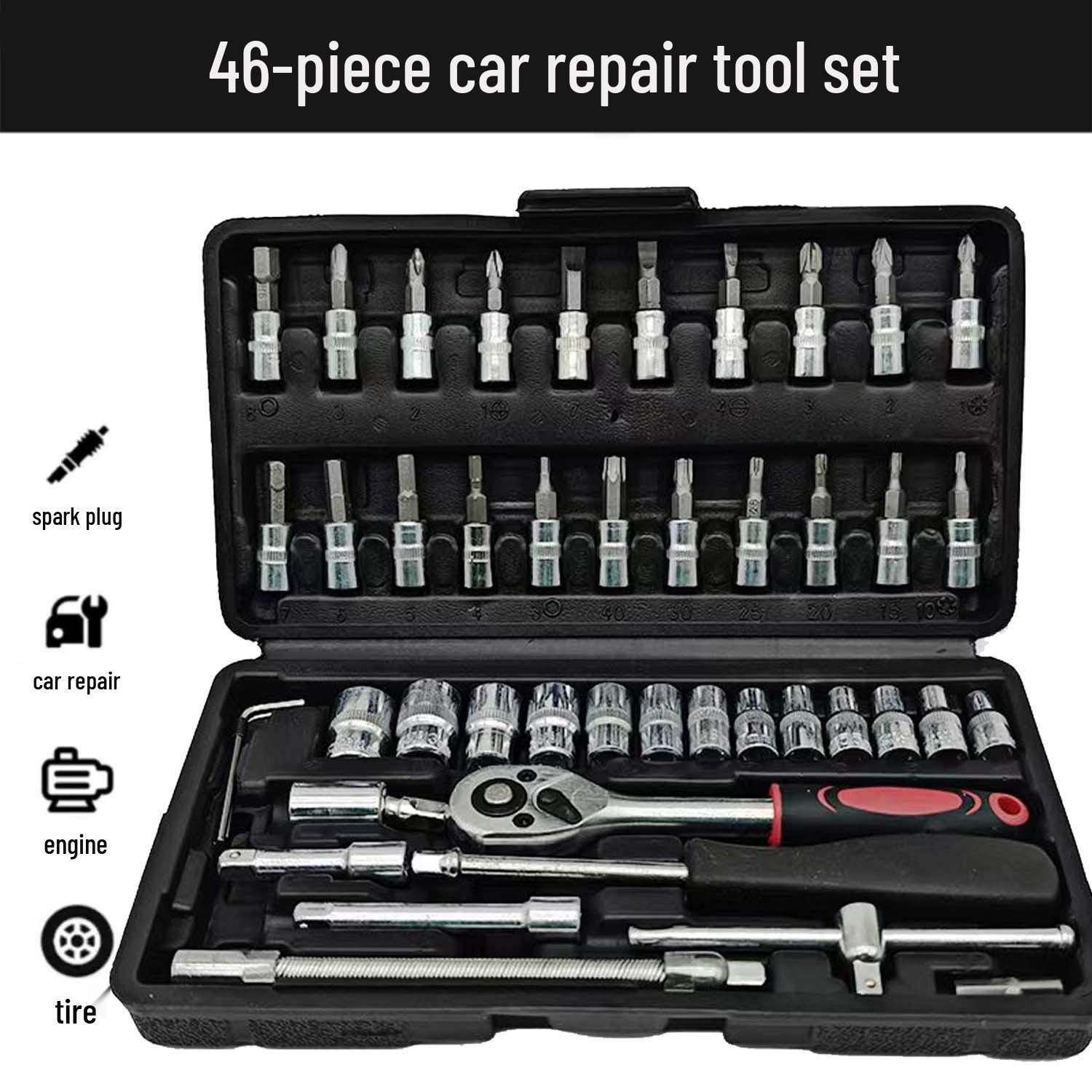 46-Piece Ratchet and Socket Wrench Set for Car and Motorcycle Repair
