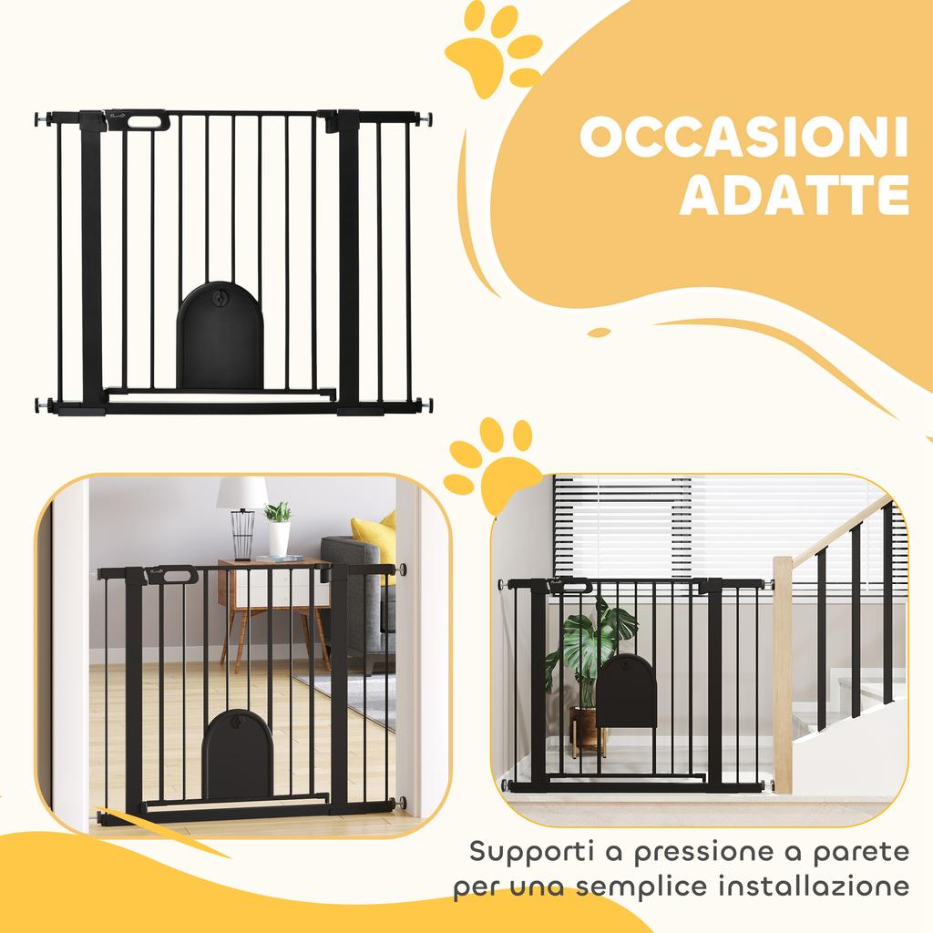 Adjustable Dog Gate with Small Door and Automatic Closure, 75-103x76cm, Black