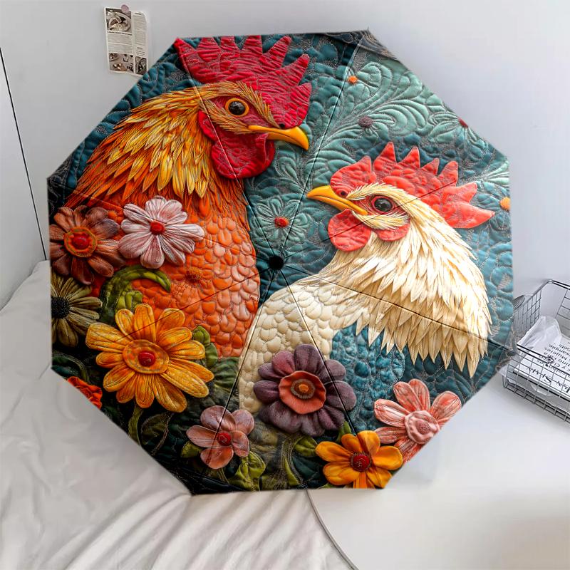 1 PC Automatic Folding Umbrella - Fox, Cat, Rooster Pattern, Portable & Foldable Design with 8 Ribs, Christmas Birthday Gifts