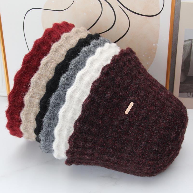 Autumn and winter wool wavy edge bucket hat women's gentle texture basin hat shows small face knitted bucket hat versatile