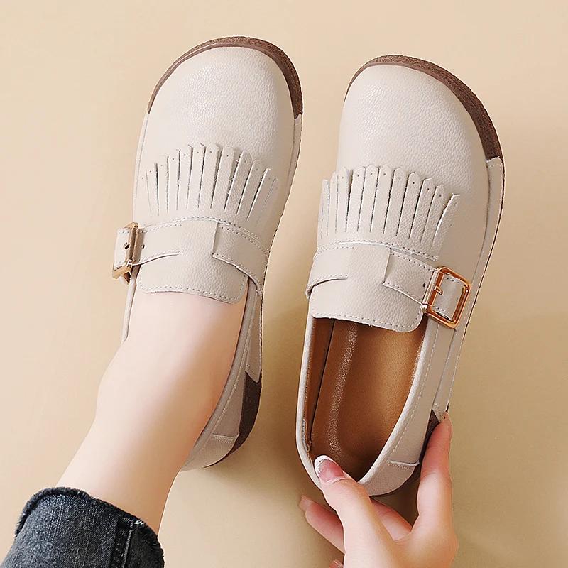 Dámské ležérní boty z pravé kůže na klínku, silná podrážka, platforma pro zvýšení výšky, pro matky, dámy, měkké, protiskluzové, vycházkové boty