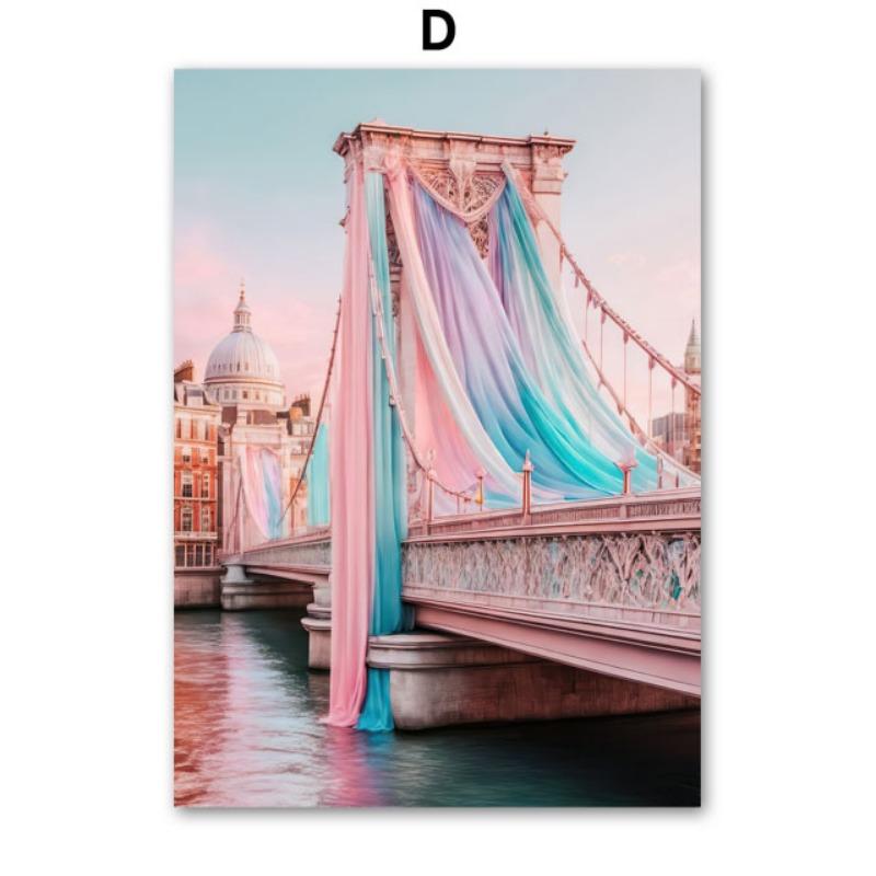

Pink Paris Tower Bridge Bus silk Flower City Landscape Wall Art Canvas Painting Posters And Prints Picture For Living Room Decor 21cm×30cm NoFrame