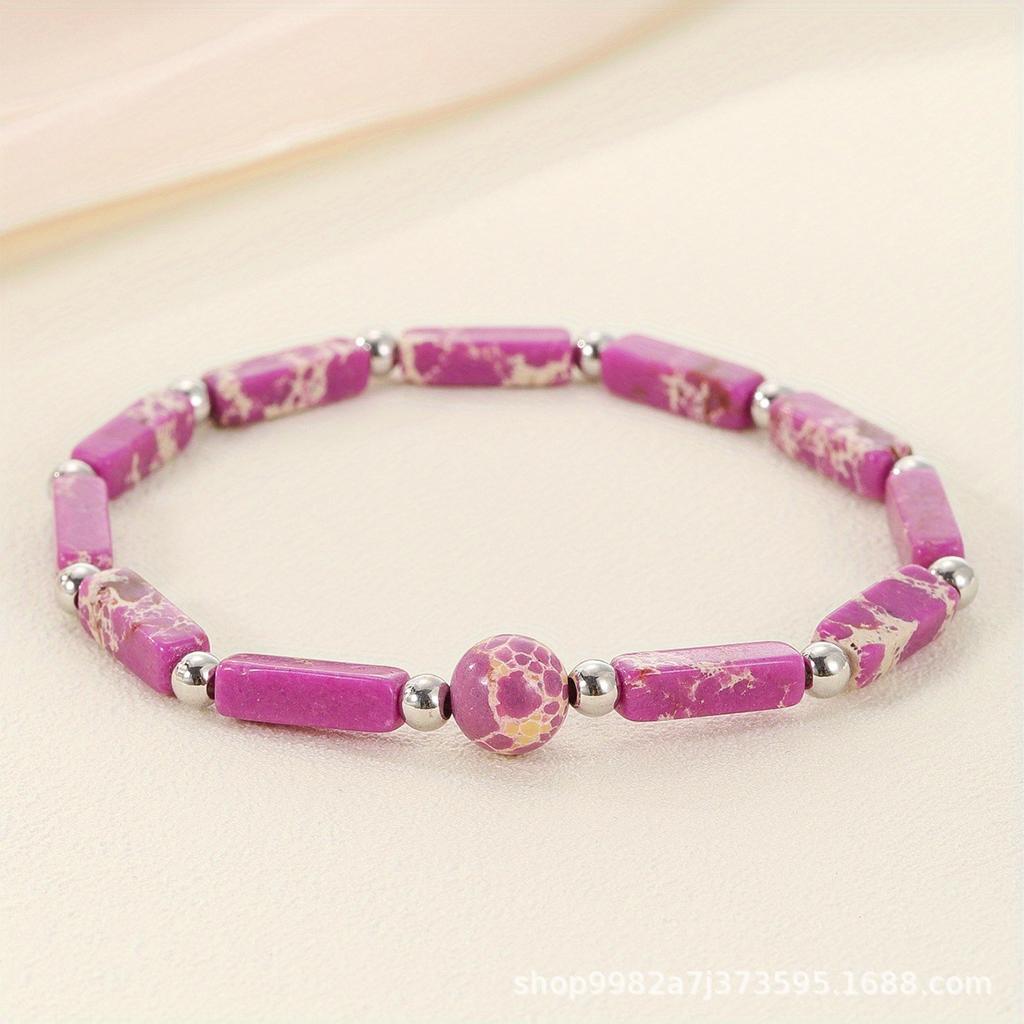 Mixed Natural Stone Beaded Bracelet Set – Rectangle Round Bead Boho Jewelry, Colorful Healing Gift for Women