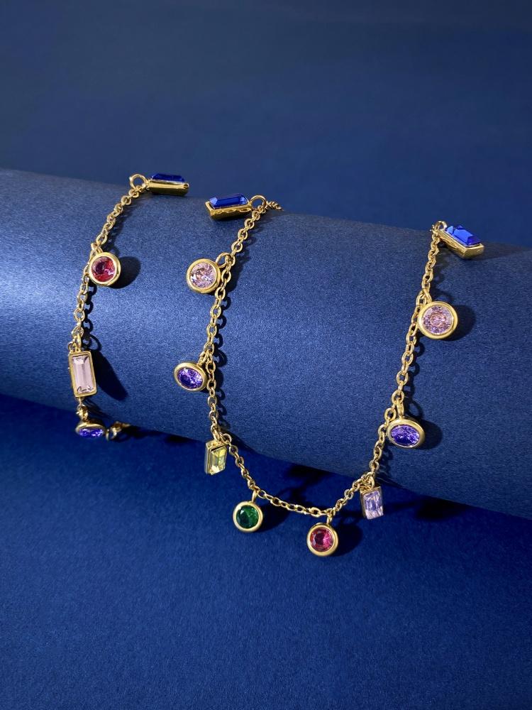 925 Sterling Silver Simple classic Zircon Colorful Necklace Bracelet Set For Women Anniversary Party High Quality Fine Jewelry
