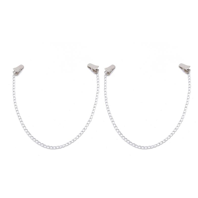 

Элегантный металлический зажим-цепочка для свитера, простой в использовании, удобный ремешок-цепочка, цепочка для рубашки для повседневной носки, серебристого цвета, 2 шт. 1 серебряный